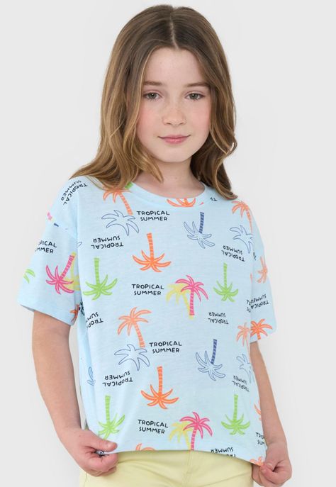 Polera Niña Kids Manga Corta Full Crop Celeste Corona-2