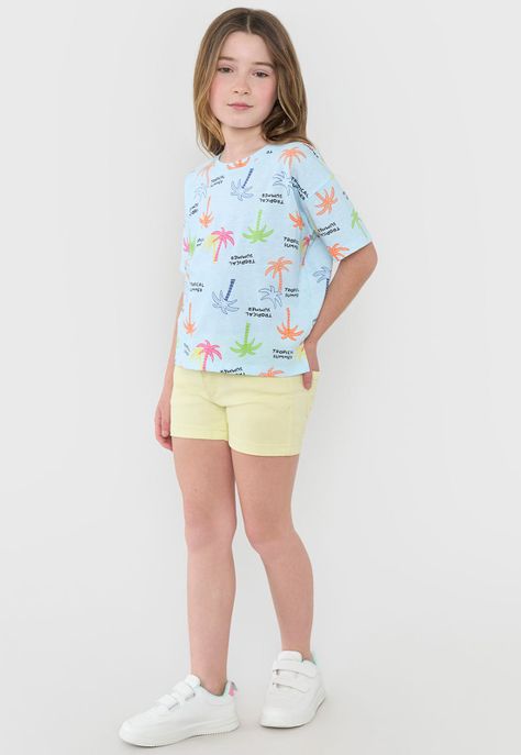 Polera Niña Kids Manga Corta Full Crop Celeste Corona-3