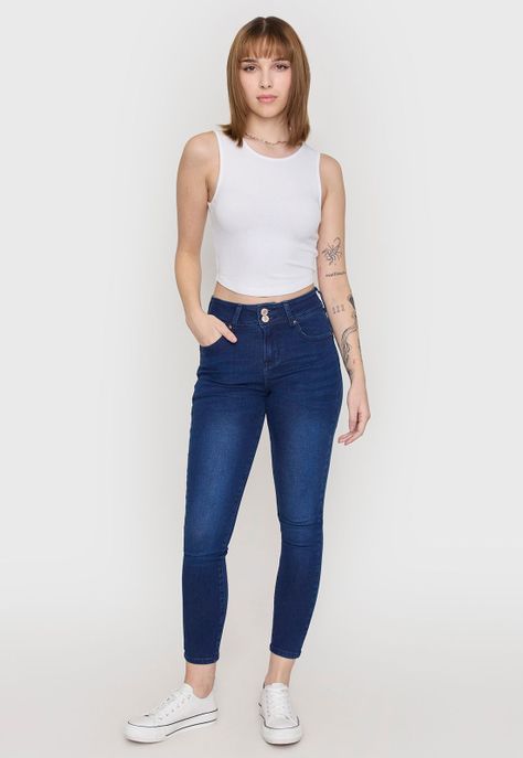 Jeans Mujer High Waist 2 Botones Azul Oscuro Corona-0