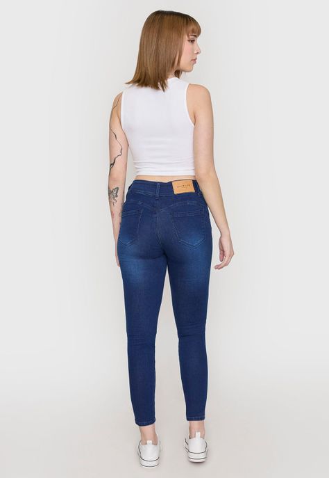 Jeans Mujer High Waist 2 Botones Azul Oscuro Corona-2