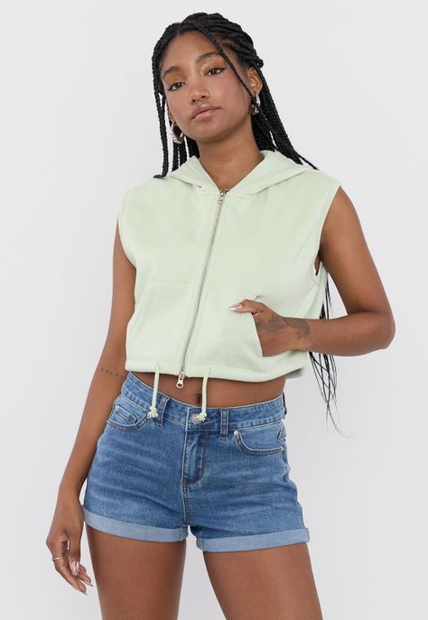 Polerón Mujer Hoddie Sin Mangas Verde Claro Corona-1