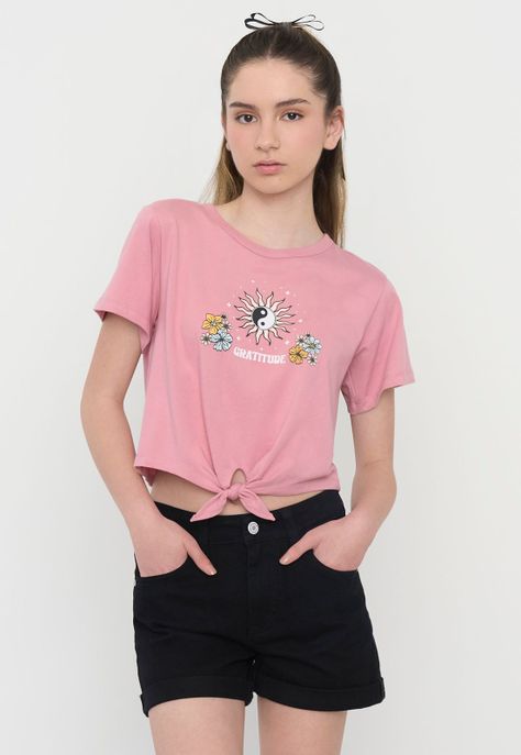 Polera Niña Teen Manga Corta Fun Nudo Rosado Corona-0
