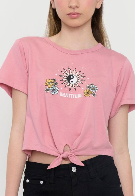Polera Niña Teen Manga Corta Fun Nudo Rosado Corona-2