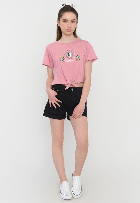Polera Niña Teen Manga Corta Fun Nudo Rosado Corona-3