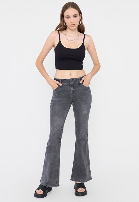 Jeans Mujer Flare Fit 2 Botones Negro Corona-0