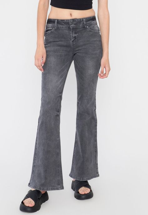 Jeans Mujer Flare Fit 2 Botones Negro Corona-1