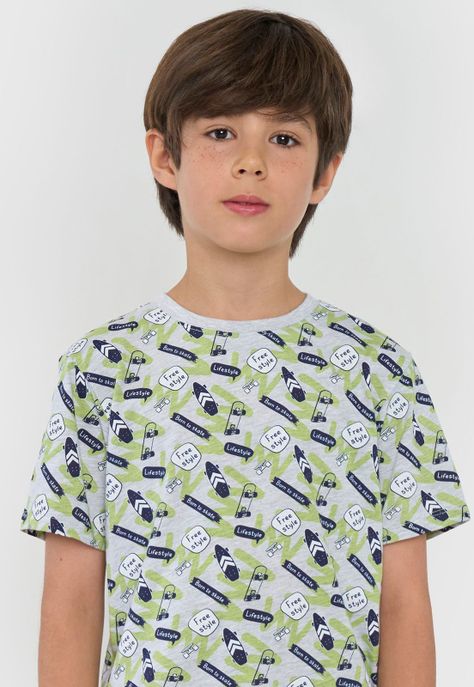 Polera Niño Kids Manga Corta Full Gris Corona-2