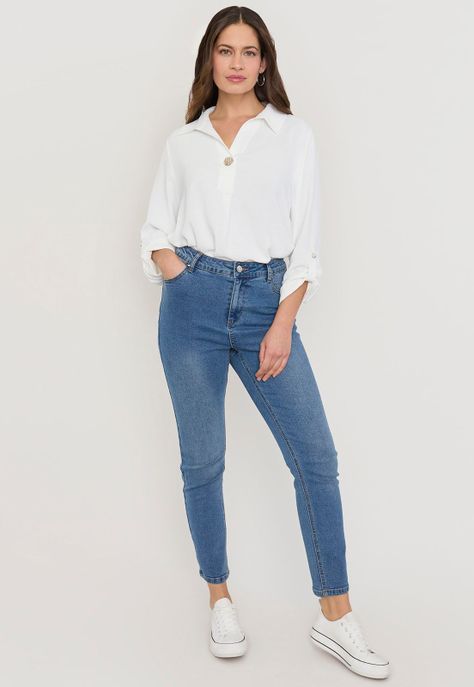 Jeans Mujer Skinny 1 Botón Azul Oscuro Corona-0