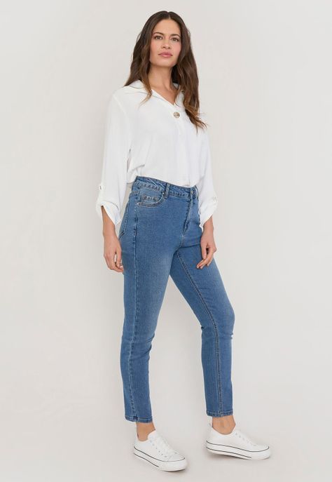 Jeans Mujer Skinny 1 Botón Azul Oscuro Corona-3