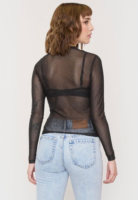 Polera Mujer M/L Cuello Moc Brillos Negro/Silver Corona-1