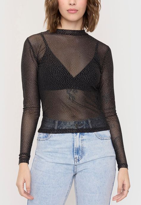 Polera Mujer M/L Cuello Moc Brillos Negro/Silver Corona-2