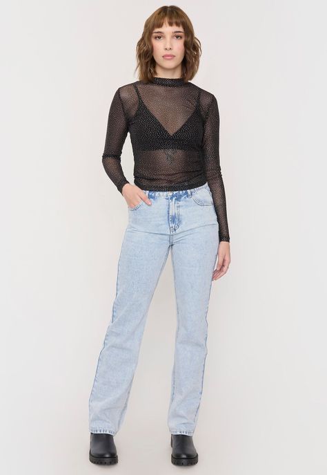 Polera Mujer M/L Cuello Moc Brillos Negro/Silver Corona-3