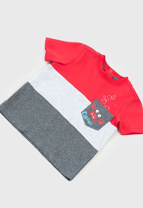 Polera Bebe Niño Color Block Rojo Corona-2