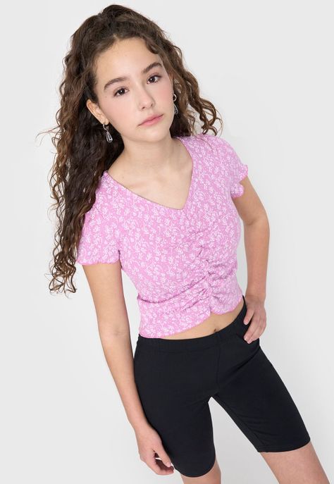 Polera Niña Teen MC Rib Full Morado Corona-0