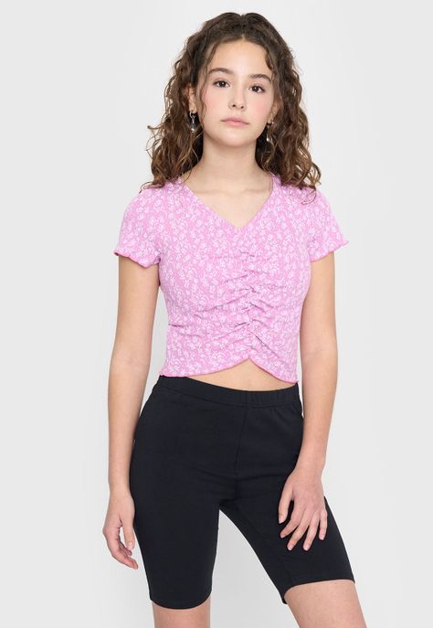 Polera Niña Teen MC Rib Full Morado Corona-1