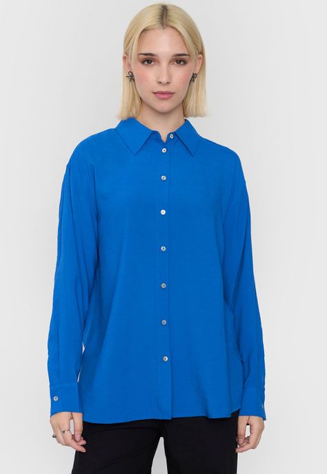 Blusa Mujer Camisera Celeste Corona-2