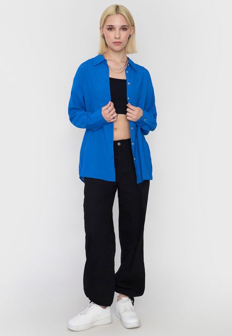 Blusa Mujer Camisera Celeste Corona-3