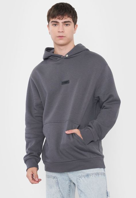 Polerón Hombre Hoodie Snap Y Print Gris Corona-0