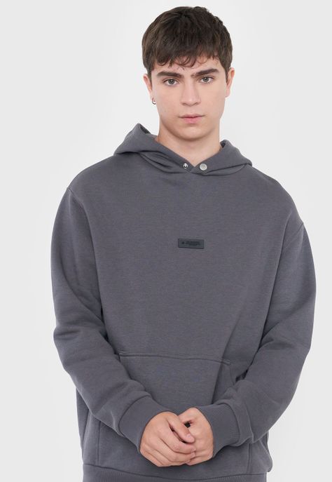 Polerón Hombre Hoodie Snap Y Print Gris Corona-2