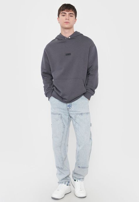 Polerón Hombre Hoodie Snap Y Print Gris Corona-3