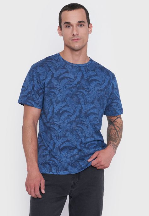Polera Hombre Full Print Azul Corona-0