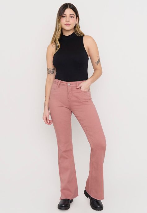 Jeans Mujer Flare Color Terracota Corona-0