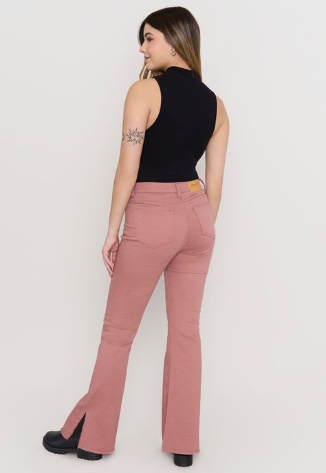 Jeans Mujer Flare Color Terracota Corona-2