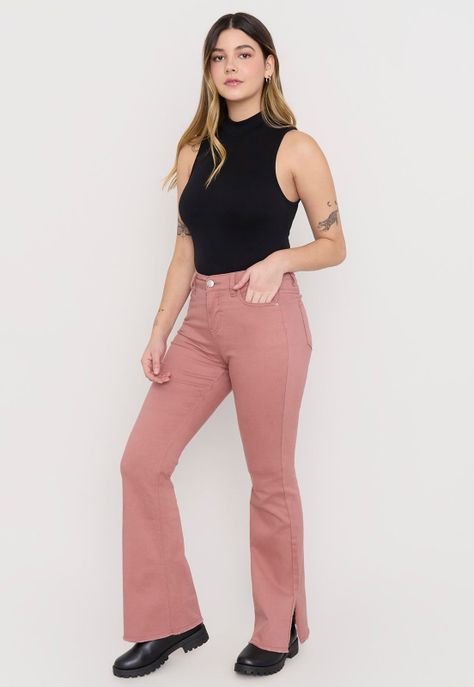 Jeans Mujer Flare Color Terracota Corona-3