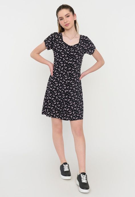 Vestido Niña Teen Viscosa Negro Corona-3