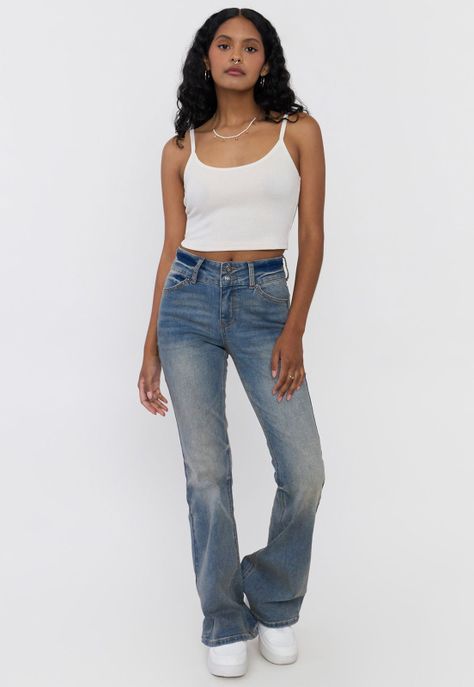 Jeans Mujer Flare Fit 2 Botones Azul Medio Corona-0