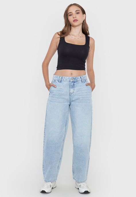 Jeans Mujer Balloon Fit Azul Claro Corona-0