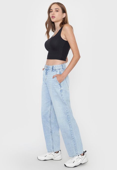 Jeans Mujer Balloon Fit Azul Claro Corona-3
