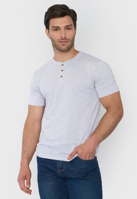 Polera Hombre Henley Slub Gris Corona-0