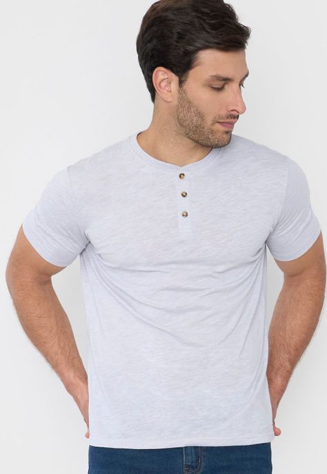 Polera Hombre Henley Slub Gris Corona-2