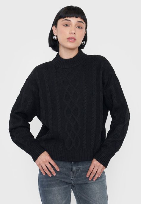 Sweater Mujer Cuello Moc Trenza Negro Corona-0