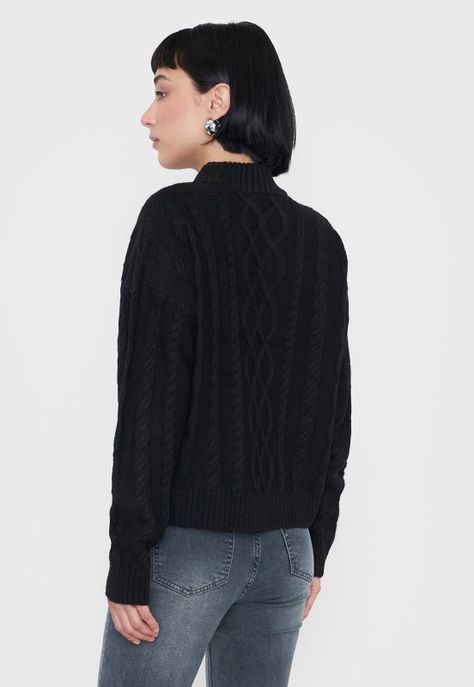 Sweater Mujer Cuello Moc Trenza Negro Corona-1