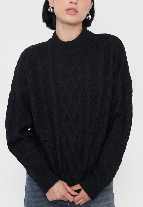 Sweater Mujer Cuello Moc Trenza Negro Corona-2