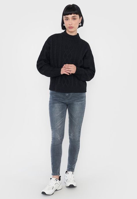 Sweater Mujer Cuello Moc Trenza Negro Corona-3