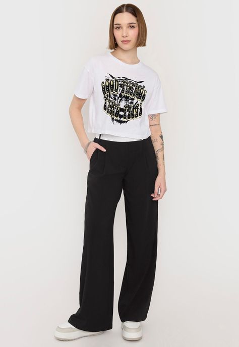 Polera Mujer Fun Manga Corta Crop Blanco Animal Corona-3