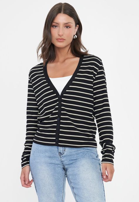Sweater Mujer Cárdigan Líneas Blancas Corona-0