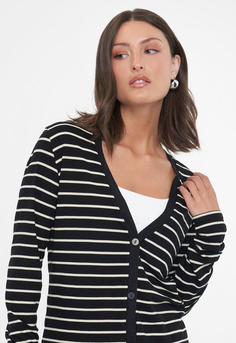 Sweater Mujer Cárdigan Líneas Blancas Corona-2