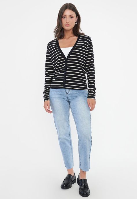 Sweater Mujer Cárdigan Líneas Blancas Corona-3