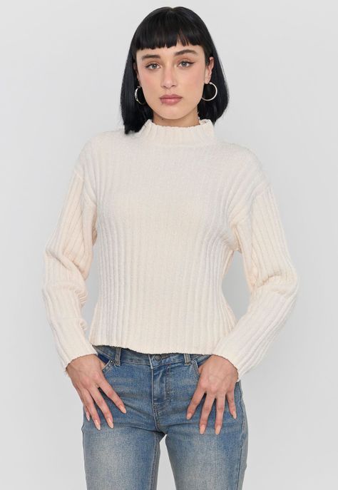 Sweater Mujer Chenille Rib Ecru Corona-0