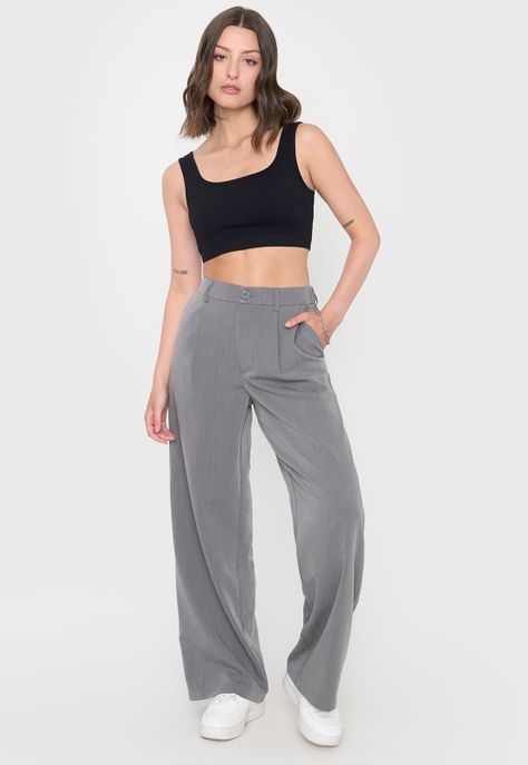 Pantalón Mujer Wide Leg Gris Corona-0