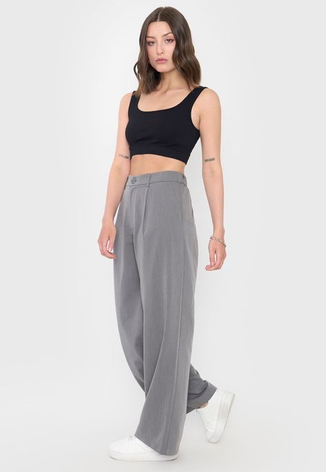 Pantalón Mujer Wide Leg Gris Corona-3