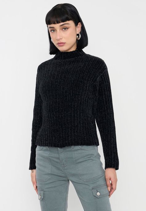 Sweater Mujer Chenille Rib Negro Corona-0