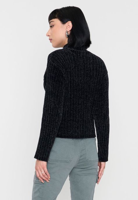 Sweater Mujer Chenille Rib Negro Corona-1