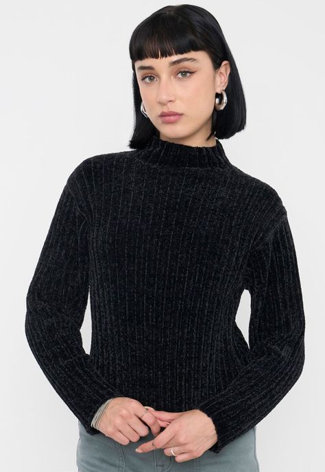 Sweater Mujer Chenille Rib Negro Corona-2