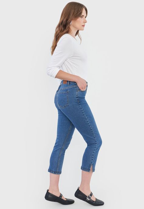 Jeans Mujer Pescador Straight Fit Azul Medio Corona-3