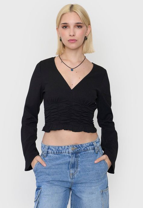 Blusa Mujer Manga Larga Campana Negro Corona-0